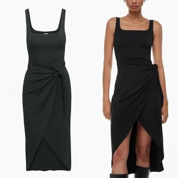 Aritzia Wilfred Saturn Wrap Midi Jersey Dress Black Size Small - Picture 1 of 6